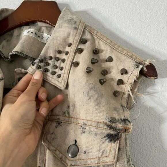 Rehab Denim Studded Vest with Leopard Print Fabric in Back Tie Dye Size Small - Picture 7 of 11